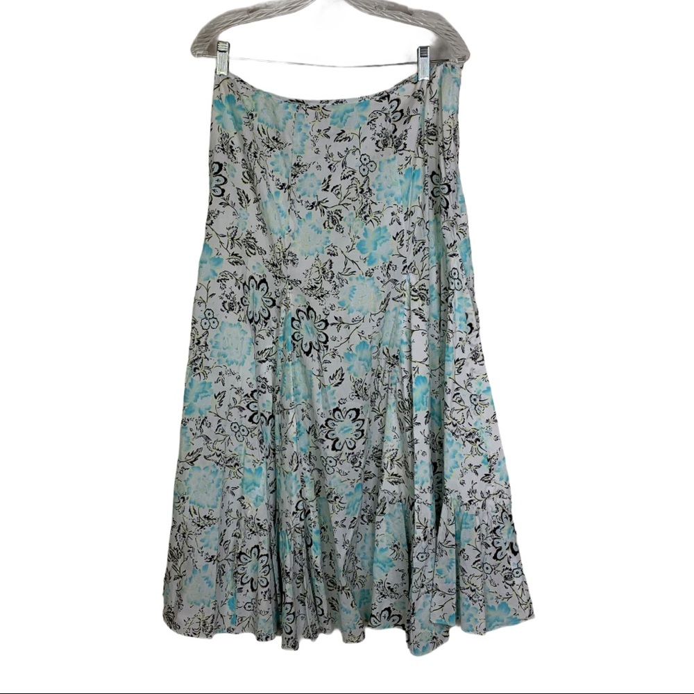 Alex Marie Women’s White Floral Print Midi Skirt VTG Cotton